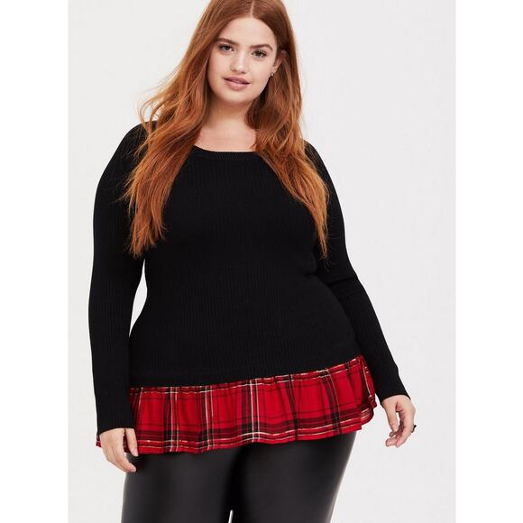 Torrid 2fer Ribbed Pullover Ruffle Plaid Peplum Sweater Womens Plus Size 1X NWT - Picture 1 of 13